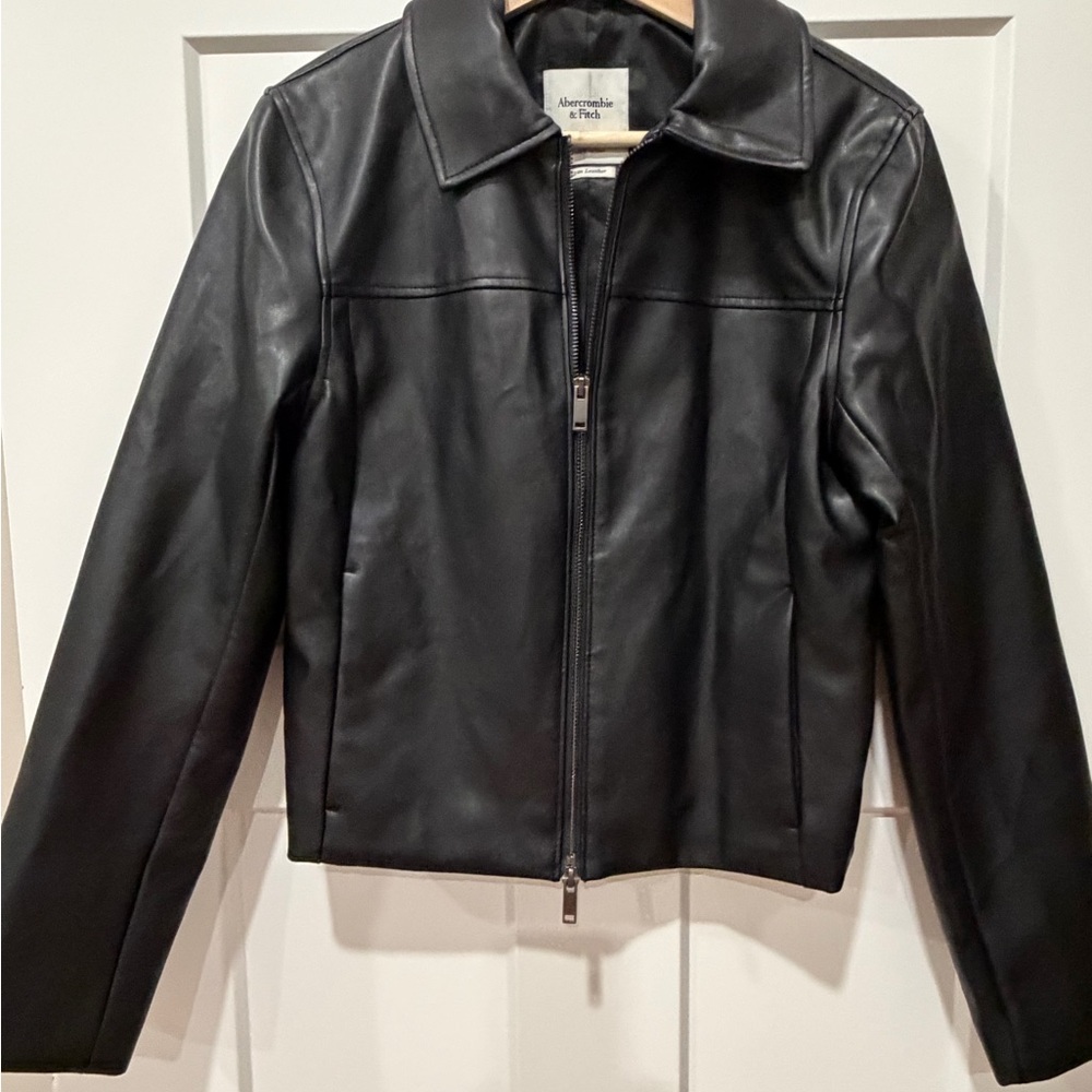 Abercrombie & Fitch Black Slim Leather Zip-Up Jacket